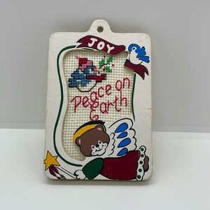 Miniature Joy Peace On Earth Cross-Stitch Wall Hanging - 3x4 Inches